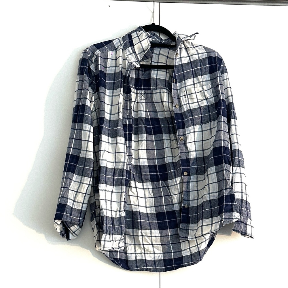 Blue and white women’s flannel shirt